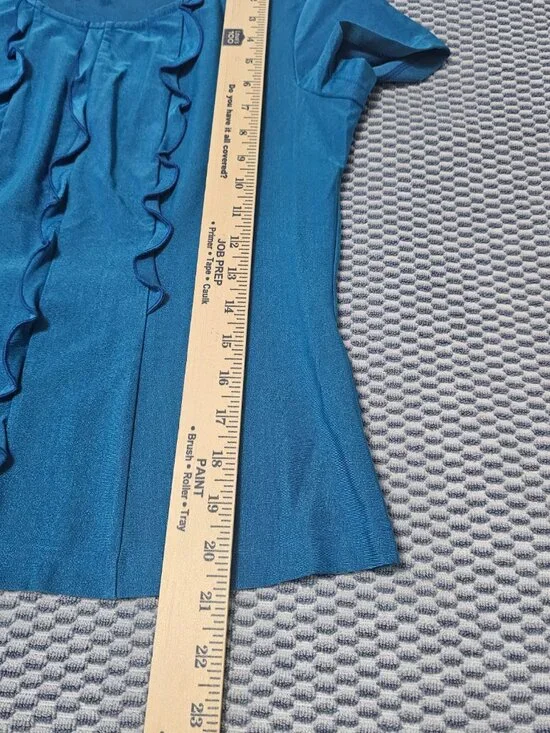 Three Rivers Ruffled Vibrant Blue Short Sleeves Blouse Japan Made - Size Medium - Picture 7 of 7